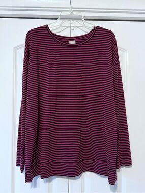 Chico's Zenergy Magenta and Black Striped Long Sleeve Tee sz 3 (XL/16)